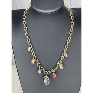 ERWIN PEARL Necklace Faberge Egg Charms Gold Chain Unique Vintage